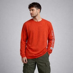 Carhartt Orange Red Long Sleeve Logo Tee 2XL Loose Fit